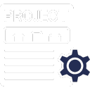 Pictogram van een document met de titel 'Project' en een tandwiel, symbool voor projectbeheer of lopende projecten.
