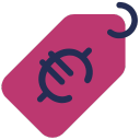 Pictogram van een roze prijskaartje met een euroteken, symbool voor prijsinformatie of kosten. Pictogram van een roze prijskaartje met een euroteken, symbool voor prijsinformatie of kosten.