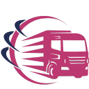 Pictogram van een roze vrachtwagen met snelheidslijnen, symbool voor snelle levering of transportdienst. Pictogram van een roze vrachtwagen met snelheidslijnen, symbool voor snelle levering of transportdienst.