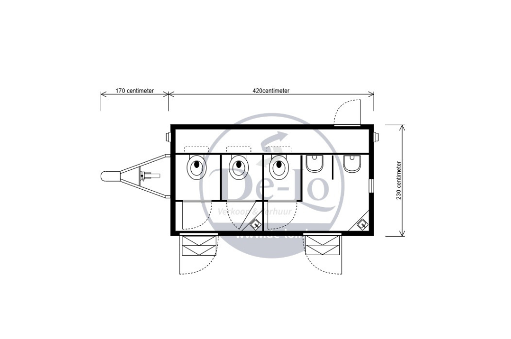Mobiele toiletwagen huren model DL212 plattegrond Mobiele toiletwagen huren model DL212 plattegrond