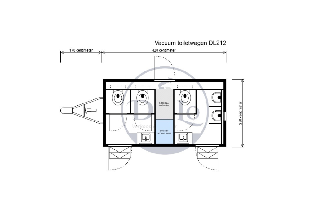 Tijdelijke mobiele toiletwagen huren vacuüm DL212 plattegrond Tijdelijke mobiele toiletwagen huren vacuüm DL212 plattegrond