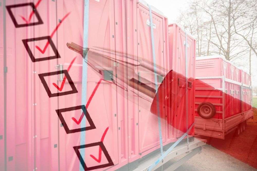 Twee afbeeldingen met toiletwagens en checklist om Toiletwagen checklist te illustreren